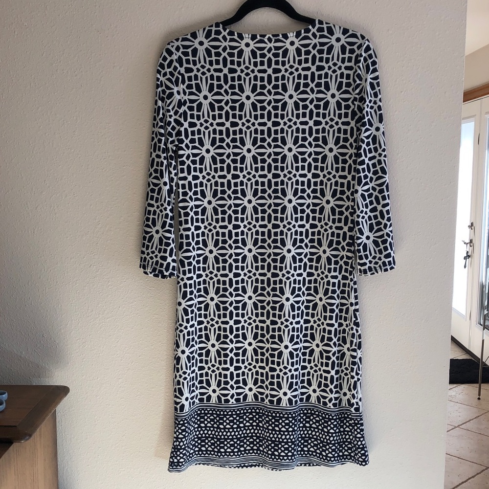 Tacera Navy Blue and White Geometric Long Sleeve Dress Size PS - Picture 3 of 4